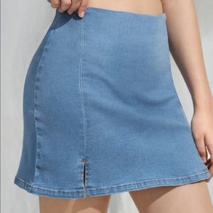 Light denim skirt with small slit